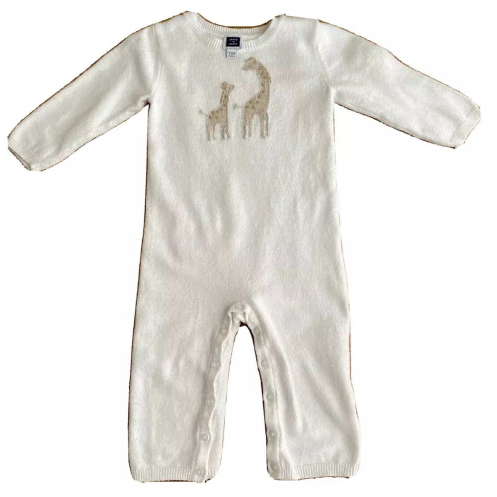 Janie & Jack Oneasy Baby Boys Giraffe Long Sleeves Sweater , White, Size 12-18M